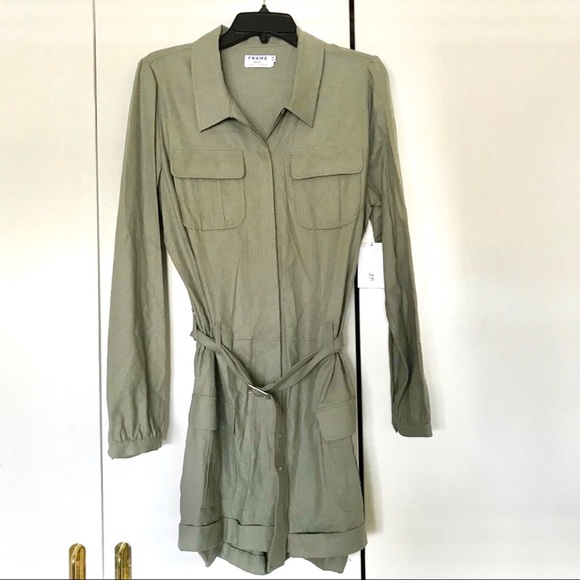 Frame Belted Jumpsuit, NWT, Olive, Size L - Picture 2 of 6